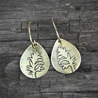 Paintbrush Flower Earrings featuring vibrant wildflower design in Antique Brass finish.