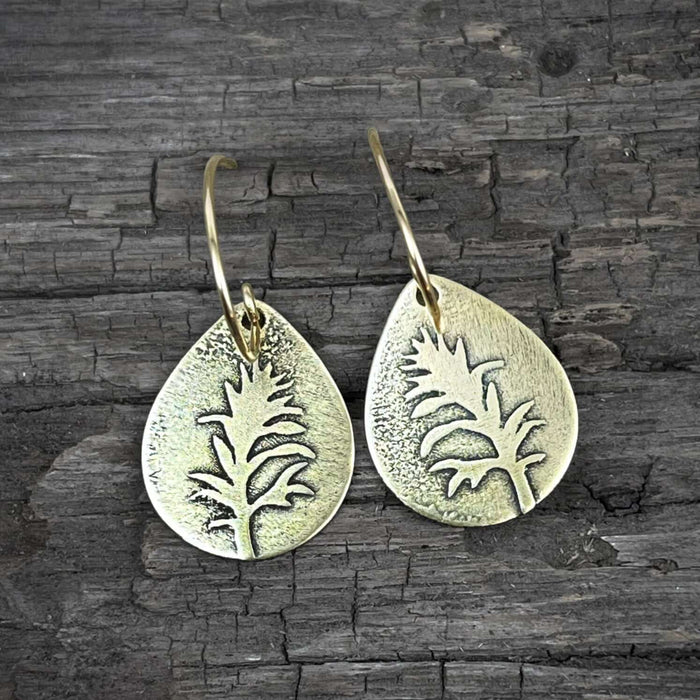 Paintbrush Flower Earrings featuring vibrant wildflower design in Antique Brass finish.