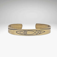 River Run Kayak Cuff Bracelet showcasing an acid-free etching design in antique brass finish.