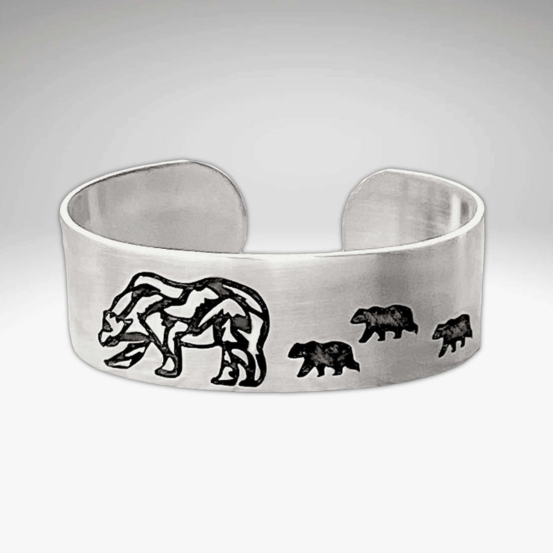 Rocky and Cubs Cuff Bracelet featuring a bear design, ideal for wildlife lovers and nature enthusiasts.