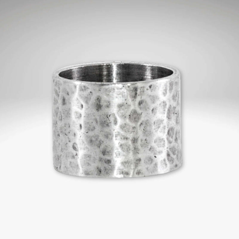Rubble Ring in hand-hammered Matte Silver finish, showcasing a unique design to elevate any wardrobe.