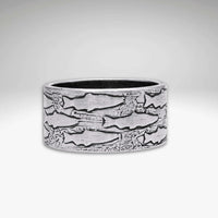 Salmon Ring crafted in matte silver with detailed fish design, perfect for nature lovers and fishing enthusiasts.