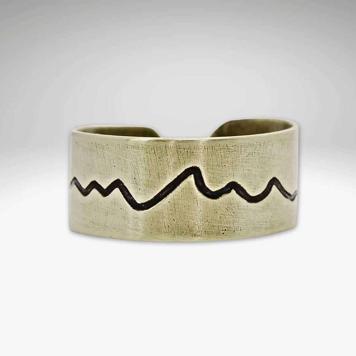 Simple Mountain Adjustable Ring featuring mountain-inspired design and handmade raw brass craftsmanship.