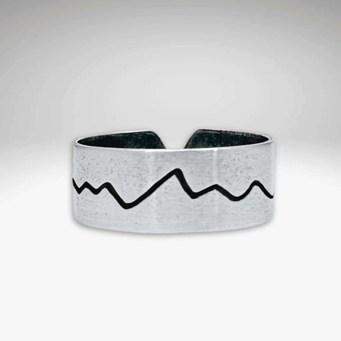 Simple Mountain Adjustable Ring showcasing a unique mountain design on a handmade brass band.