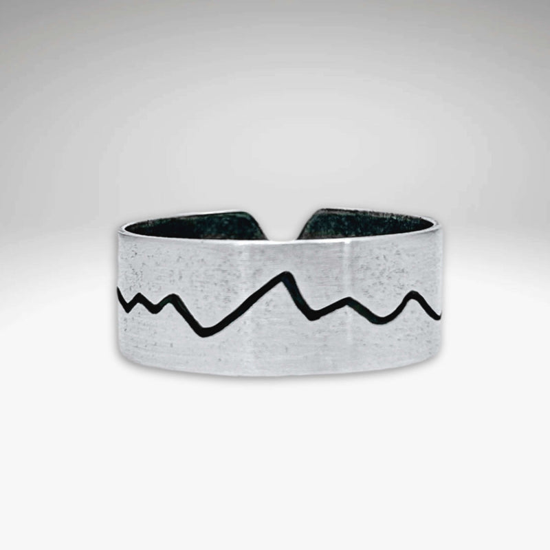 Simple Mountain Adjustable Ring showcasing a unique mountain design on a handmade brass band.