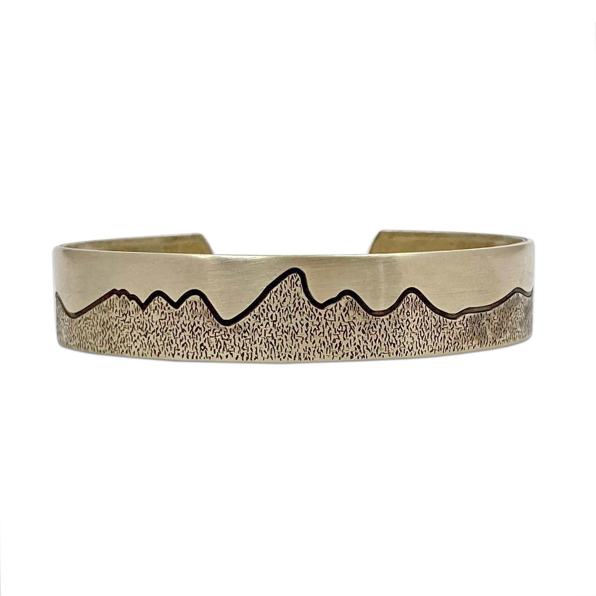Simple Tetons Cuff Bracelet featuring a mountain range design, perfect for outdoor enthusiasts.