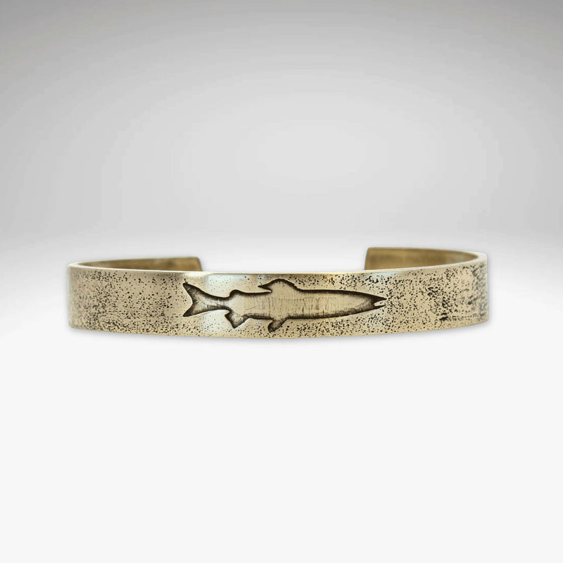 Single Trout Cuff Bracelet featuring a detailed trout design on a stylish cuff suitable for fishing enthusiasts.