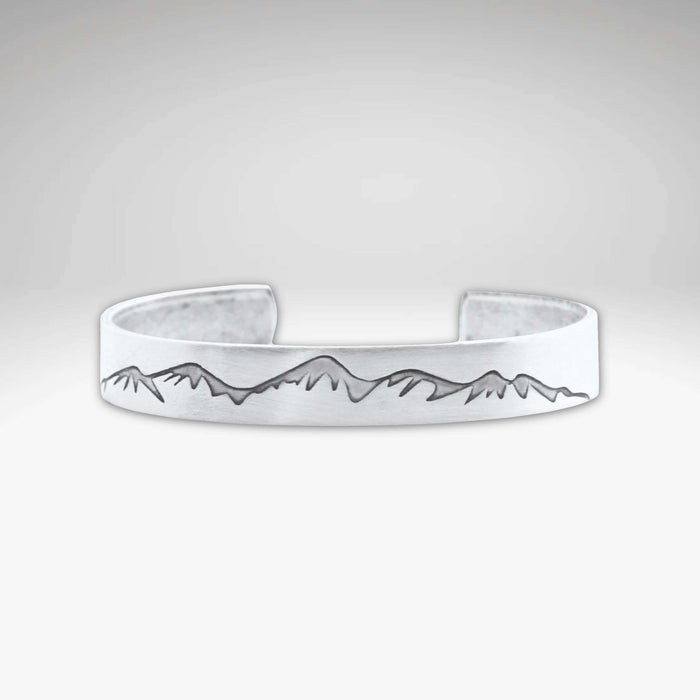 Snowcap Mountains Cuff Bracelet- Great gift for men and women, featuring a mountain design on a sleek cuff.