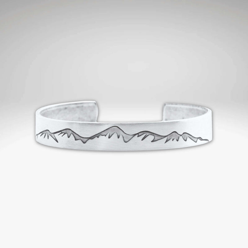 Snowcap Mountains Cuff Bracelet- Great gift for men and women, featuring a mountain design on a sleek cuff.