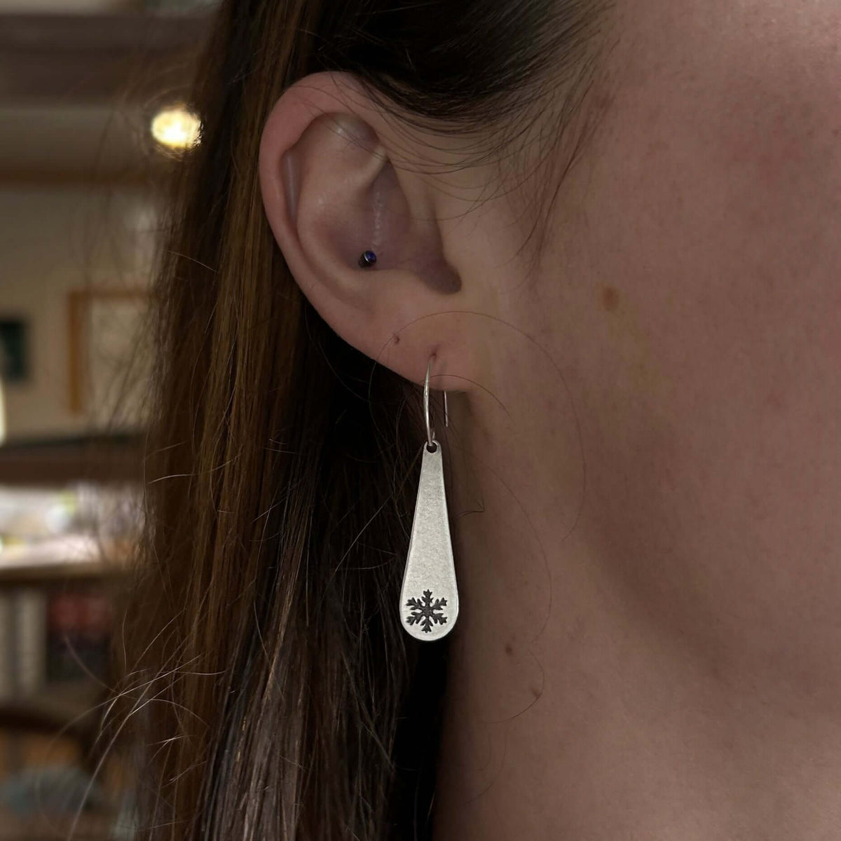 Snowflake Drop Earrings, Teardrop Dangles - Daphne Lorna