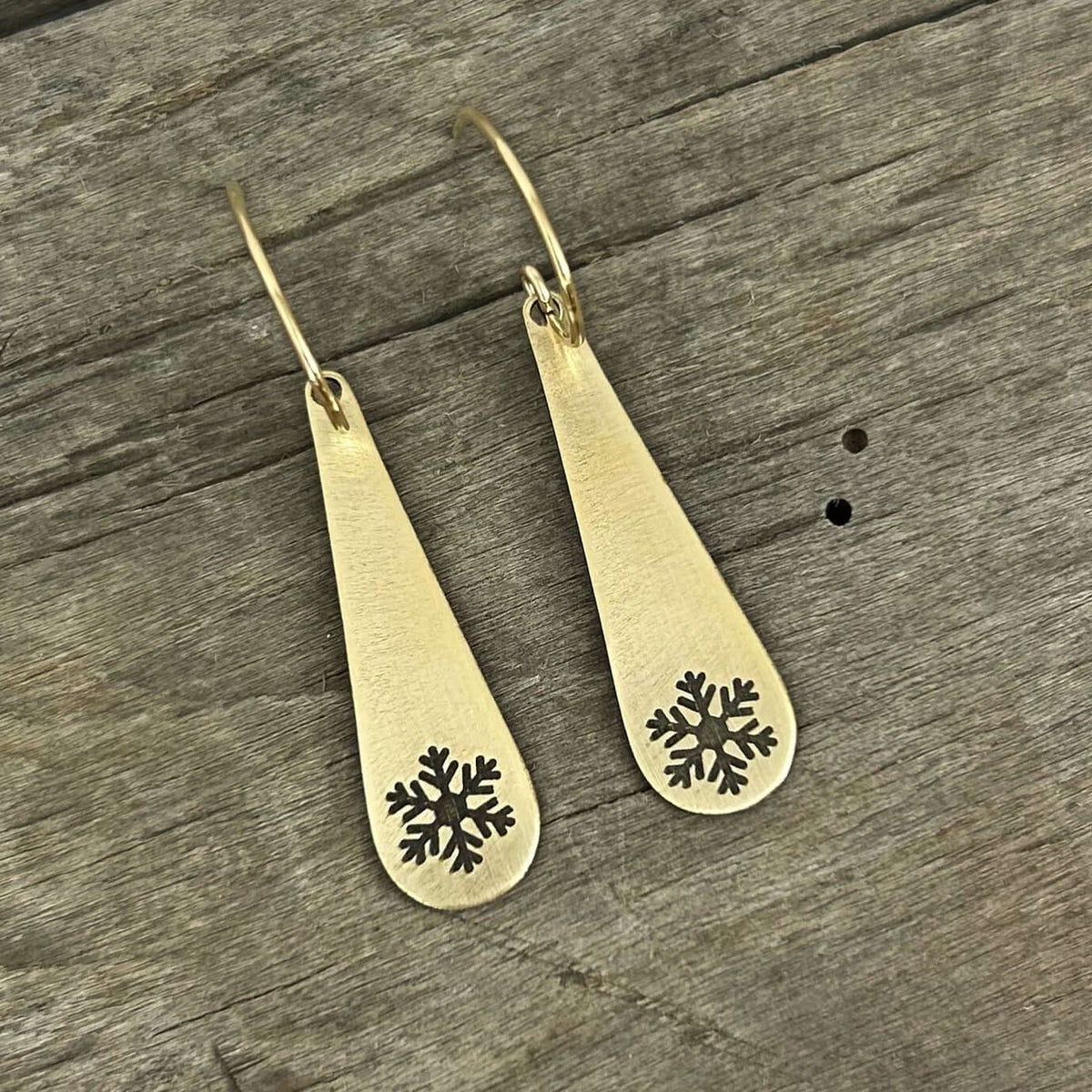 Snowflake Drop Earrings, Teardrop Dangles - Daphne Lorna