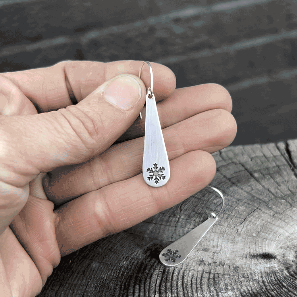 Snowflake Drop Earrings, Teardrop Dangles - Daphne Lorna