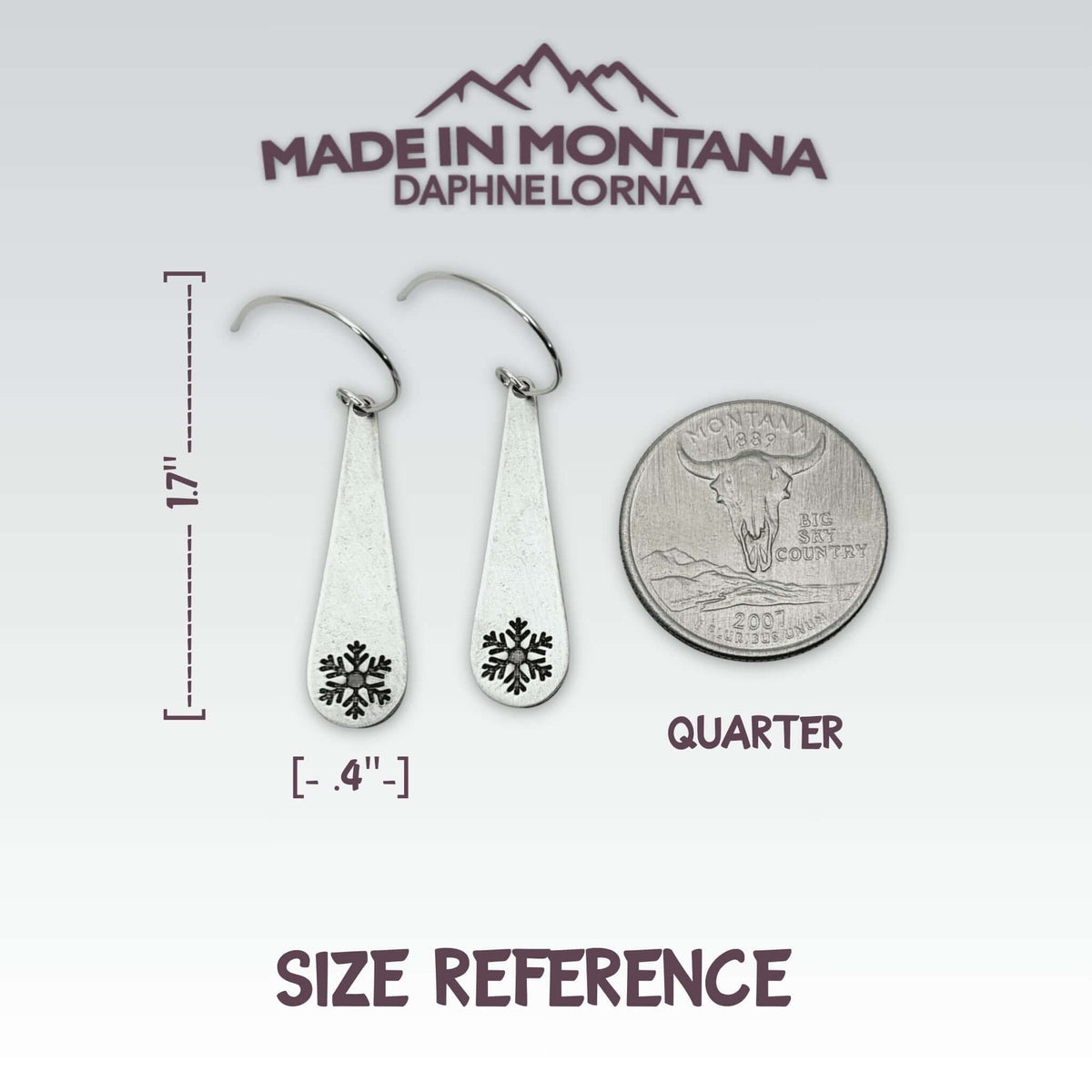 Snowflake Drop Earrings, Teardrop Dangles - Daphne Lorna