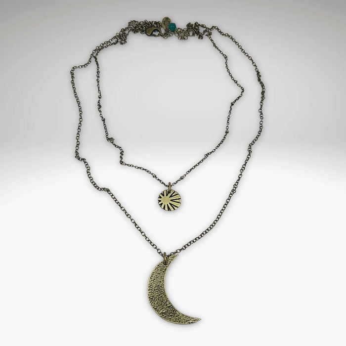 Sun and Moon Long Layered Necklace - Daphne Lorna