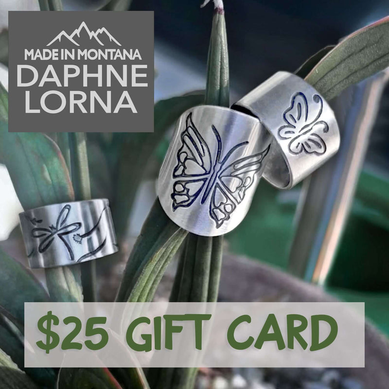 The dL Gift Card featuring butterfly designs, perfect for gifting with a $25 denomination, made in Montana.