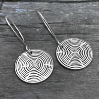 Timber Earrings- Tree Rings featuring etched silver discs with a unique tree ring design.