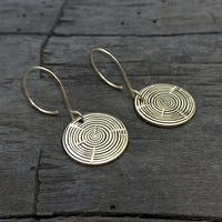 Timber Earrings- Tree Rings featuring intricate tree ring designs in gold, perfect for nature lovers.