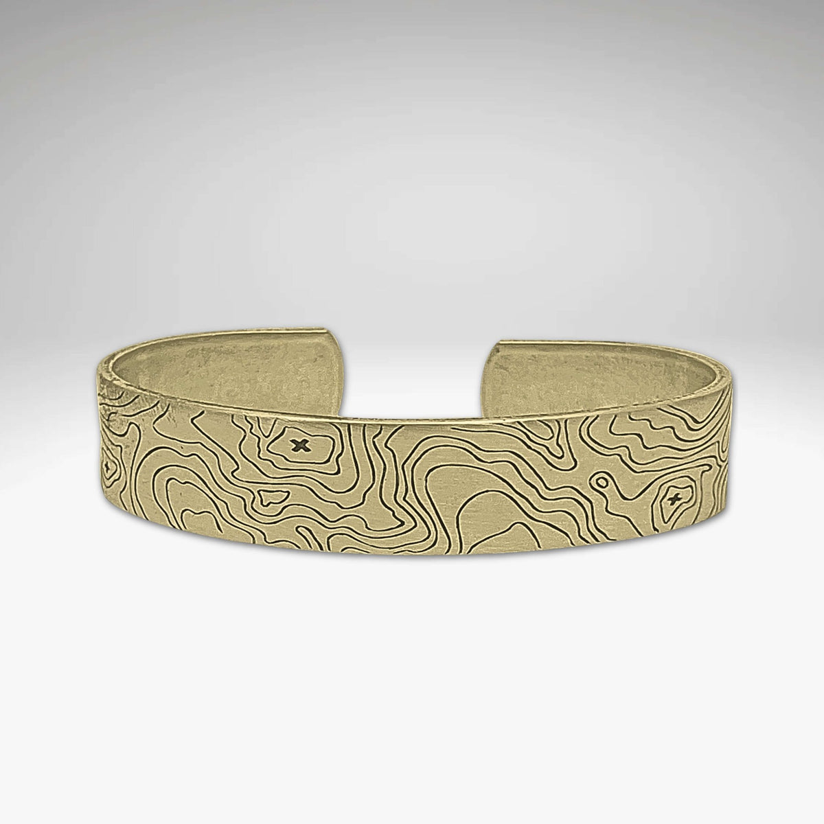 Topo Cuff Bracelet - Mountain cuff for men and women - Grand Tetons showcasing a detailed topographical map design.