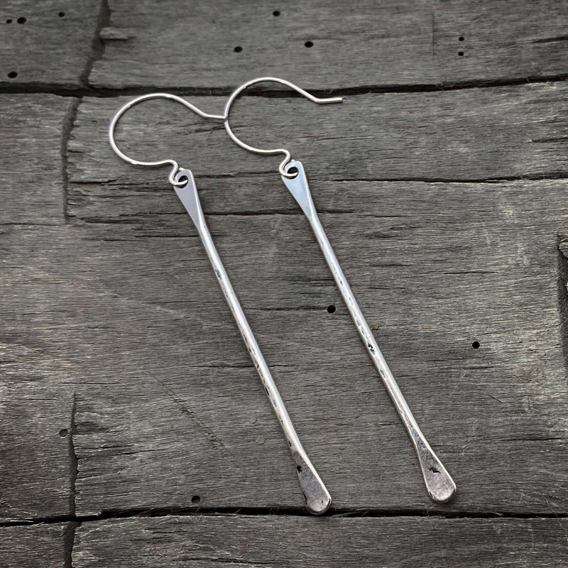 Upstream Paddle  Earrings in silver finish featuring elongated paddle design, perfect for river lovers and stylish gifting.