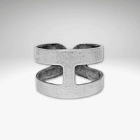 Wide Open Adjustable Ring in Matte Silver finish, unique design perfect for everyday wear and adjustable from sizes 8 to 11.