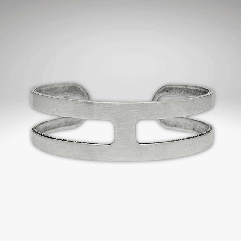 Wide Open Cuff Bracelet in matte silver finish, showcasing a minimalist design suitable for any occasion.