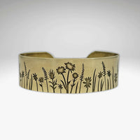 Wildflower Field Cuff featuring intricate wildflower designs in a beautiful bracelet.