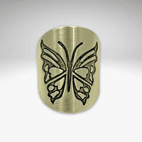 Wings, Butterfly Adjustable Ring in Antique Brass finish showcasing intricate butterfly design, handmade in Montana.