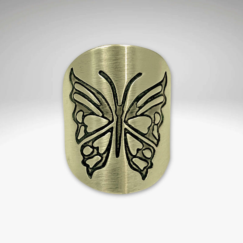 Wings, Butterfly Adjustable Ring in Antique Brass finish showcasing intricate butterfly design, handmade in Montana.