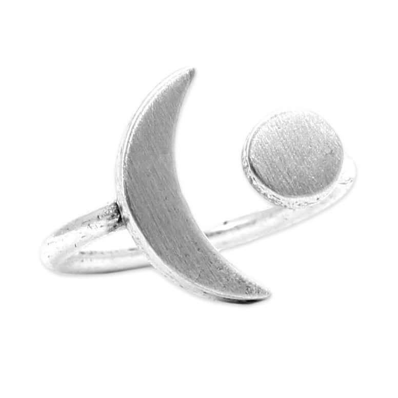 Sun and Moon Adjustable Ring, Matte Silver, daphne lorna