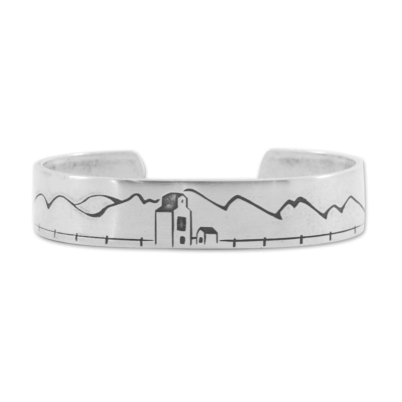 Grain Elevator On the Front Cuff Bracelet, Matte Silver / Women's, daphne lorna