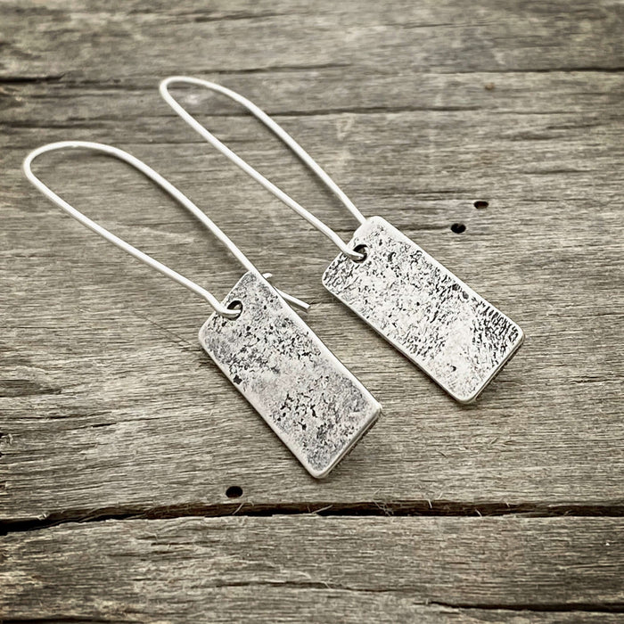 Rubble Rectangles Earrings, Matte Silver, daphne lorna