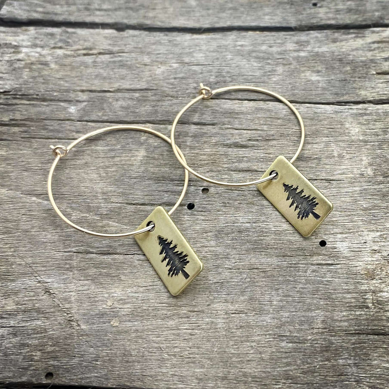 Spruce Hoop Earrings, Antique Brass, daphne lorna