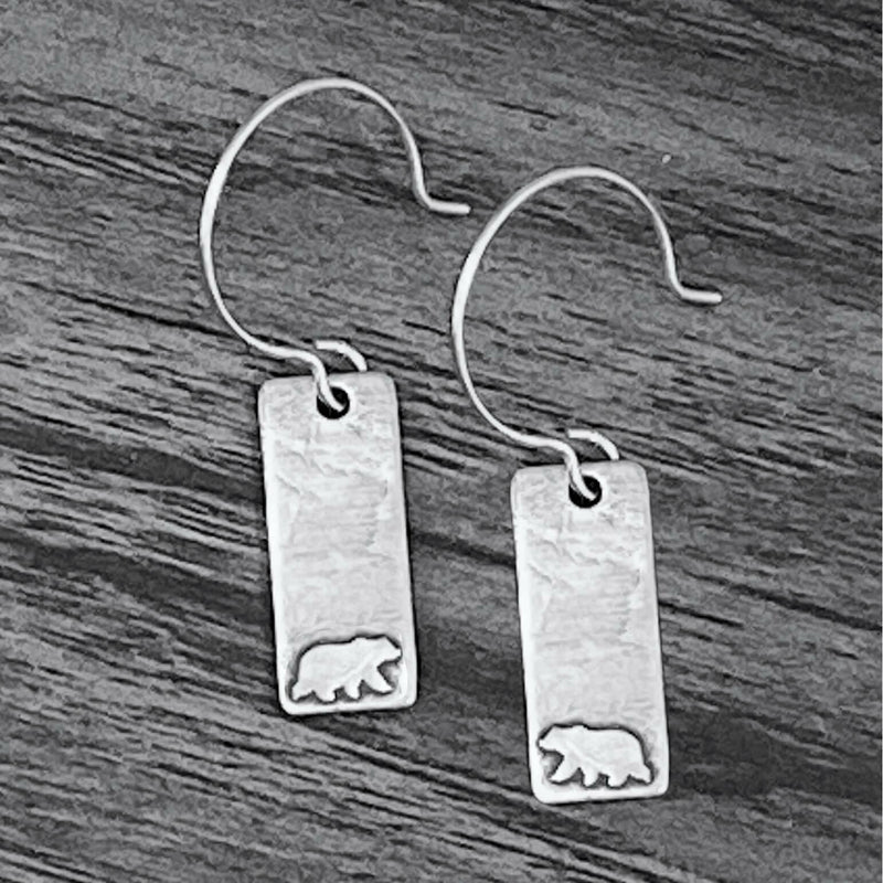 Bear Boy Earrings, Matte Silver, daphne lorna