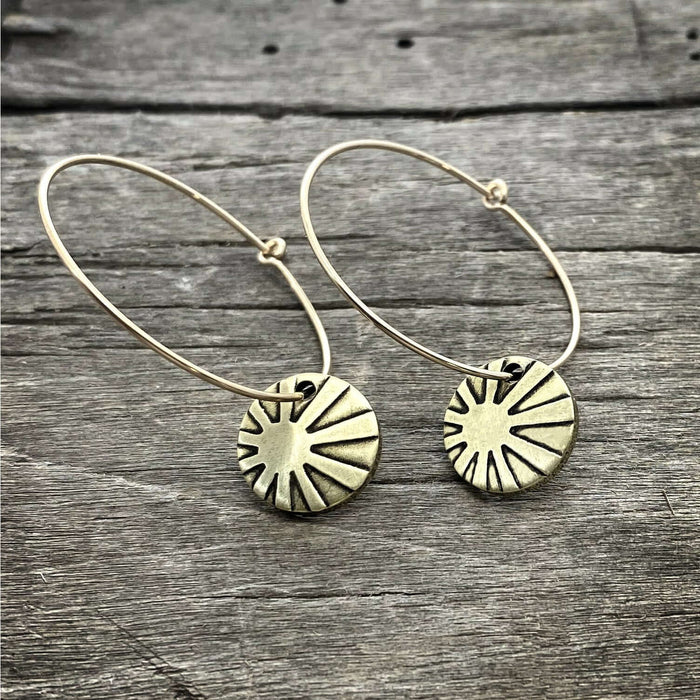 Mini Rays Hoop Earrings, Antique Brass, daphne lorna