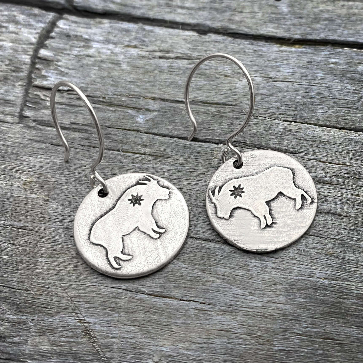 Billy Goat Earrings, Matte Silver, daphne lorna