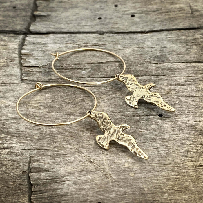 Birds on a Wire Hoop Earrings, Antique Brass, daphne lorna