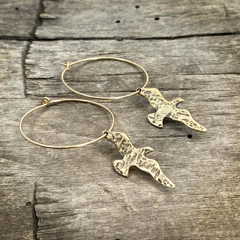 Birds on a Wire Hoop Earrings, Antique Brass, daphne lorna