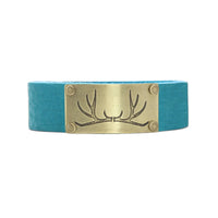 Leather cuff bracelet with antler design in matte silver finish