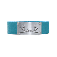 Leather cuff bracelet with antler design in matte silver finish