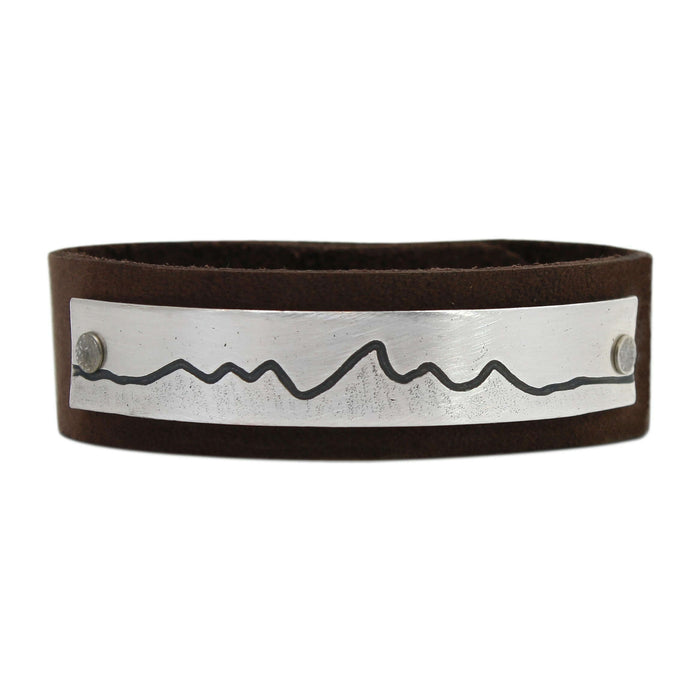 Wide Teton Leather Cuff Bracelet, Espresso / Matte Silver / Women's, daphne lorna