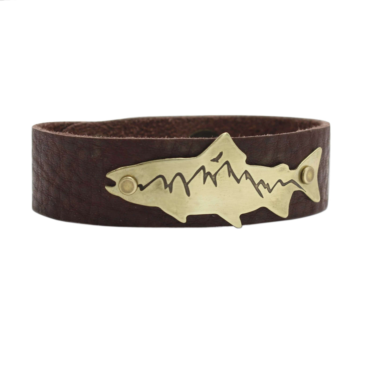 Mountain Trout Leather Cuff Bracelet, Espresso / Antique Brass / Women's, daphne lorna