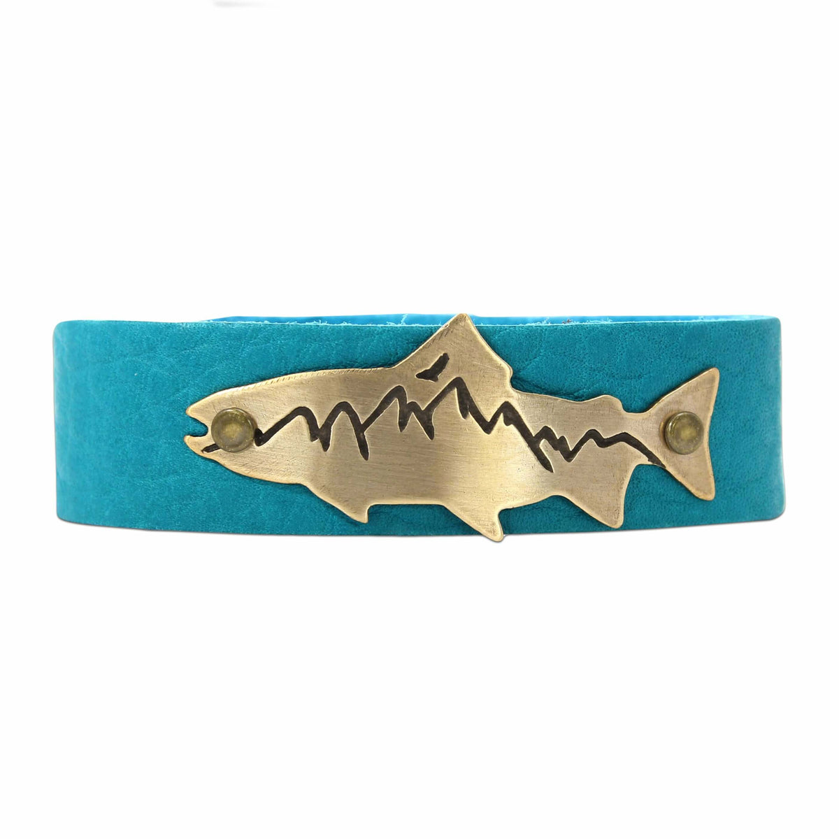 Mountain Trout Leather Cuff Bracelet, Creek Water / Antique Brass / Women's, daphne lorna