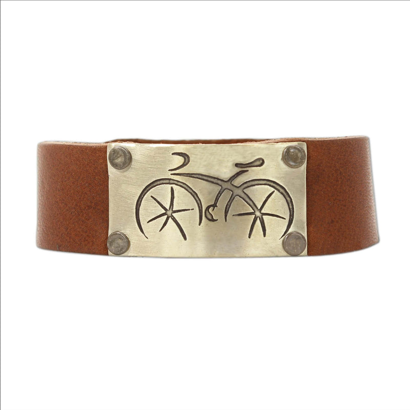 Ride, our Bicycle Leather Cuff Bracelet- for men and women