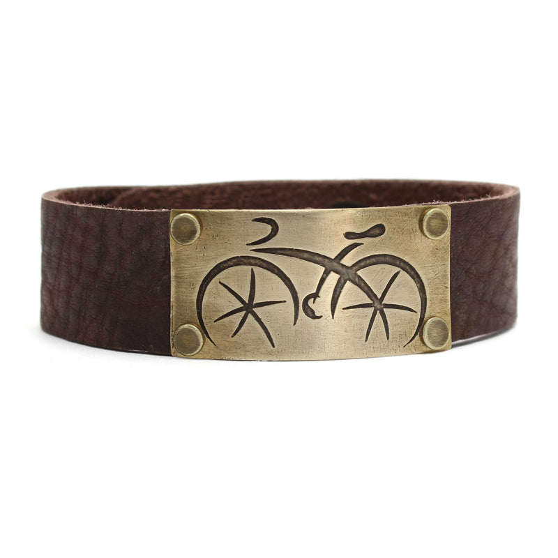 Ride, our Bicycle Leather Cuff Bracelet- for men and women
