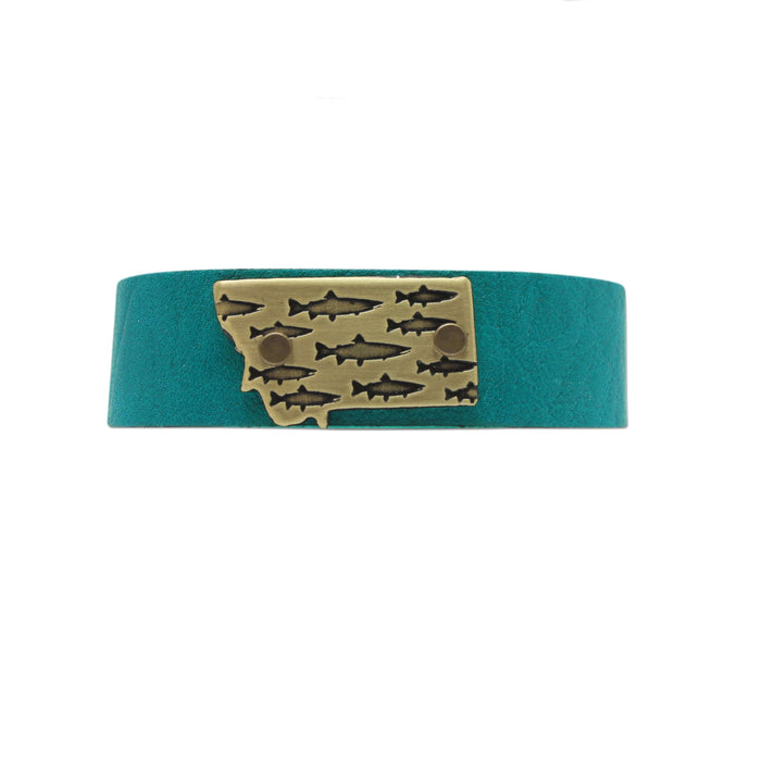 Fishing in Montana Leather Cuff Bracelet