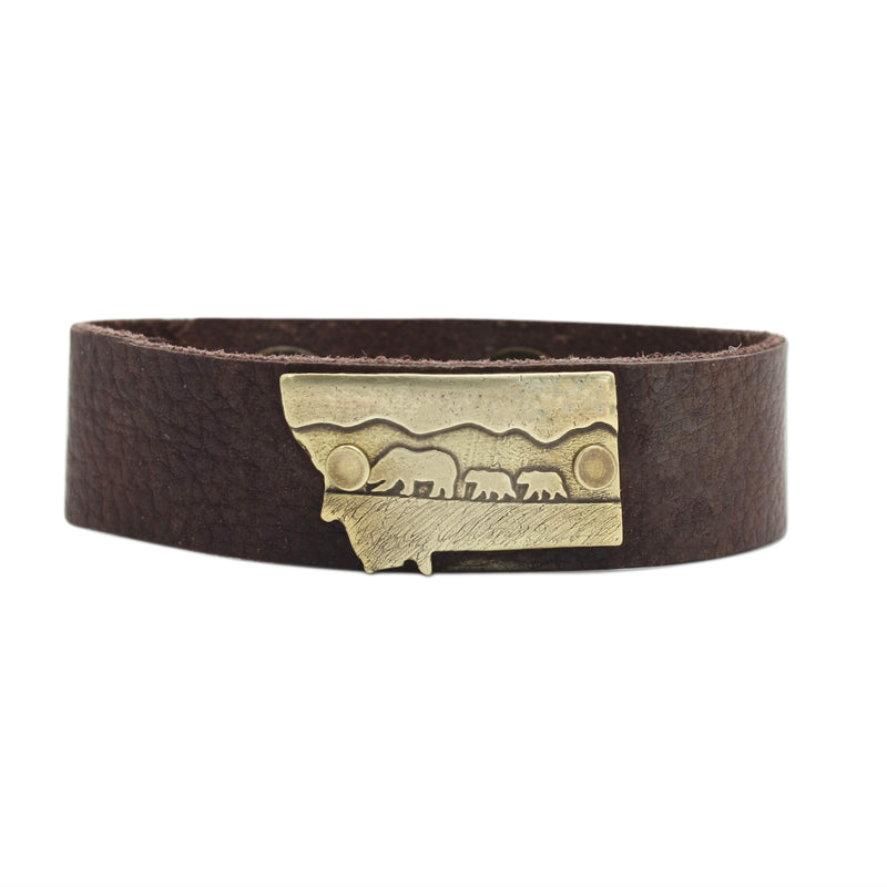 Mama and Cubs in Montana  Leather Cuff Bracelet, Espresso / Antique Brass / Women's, daphne lorna