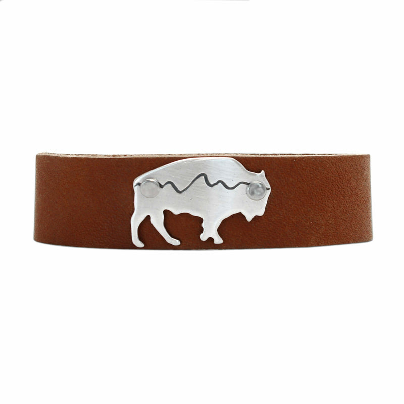 Mountains on Buff Leather Cuff Bracelet