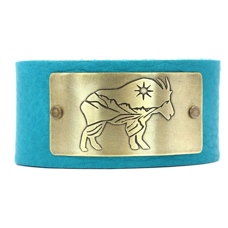 Mountain Goat in Glacier Park Leather Cuff, Creek Water / Matte Silver / Women's, daphne lorna