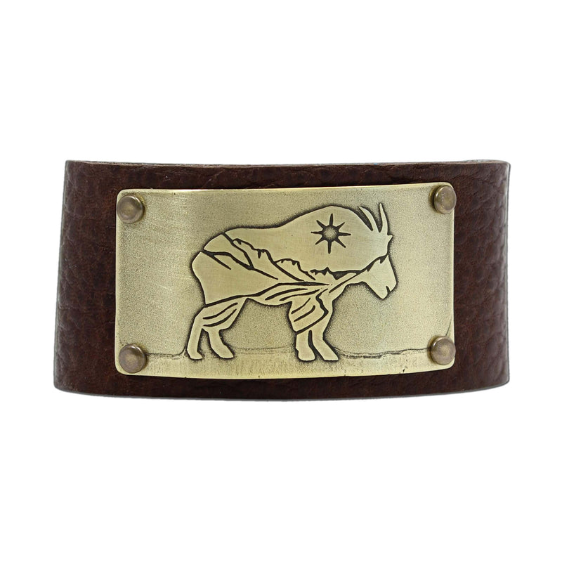 Mountain Goat in Glacier Park Leather Cuff, Espresso / Matte Silver / Women's, daphne lorna