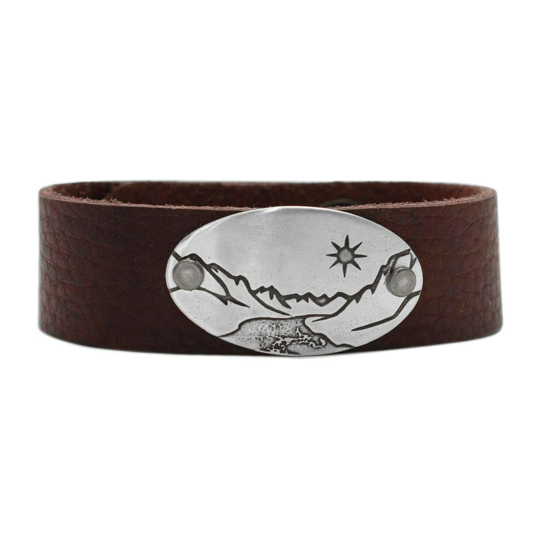 St. Mary Lake in Glacier Leather Cuff, Espresso / Matte Silver / Women's, daphne lorna